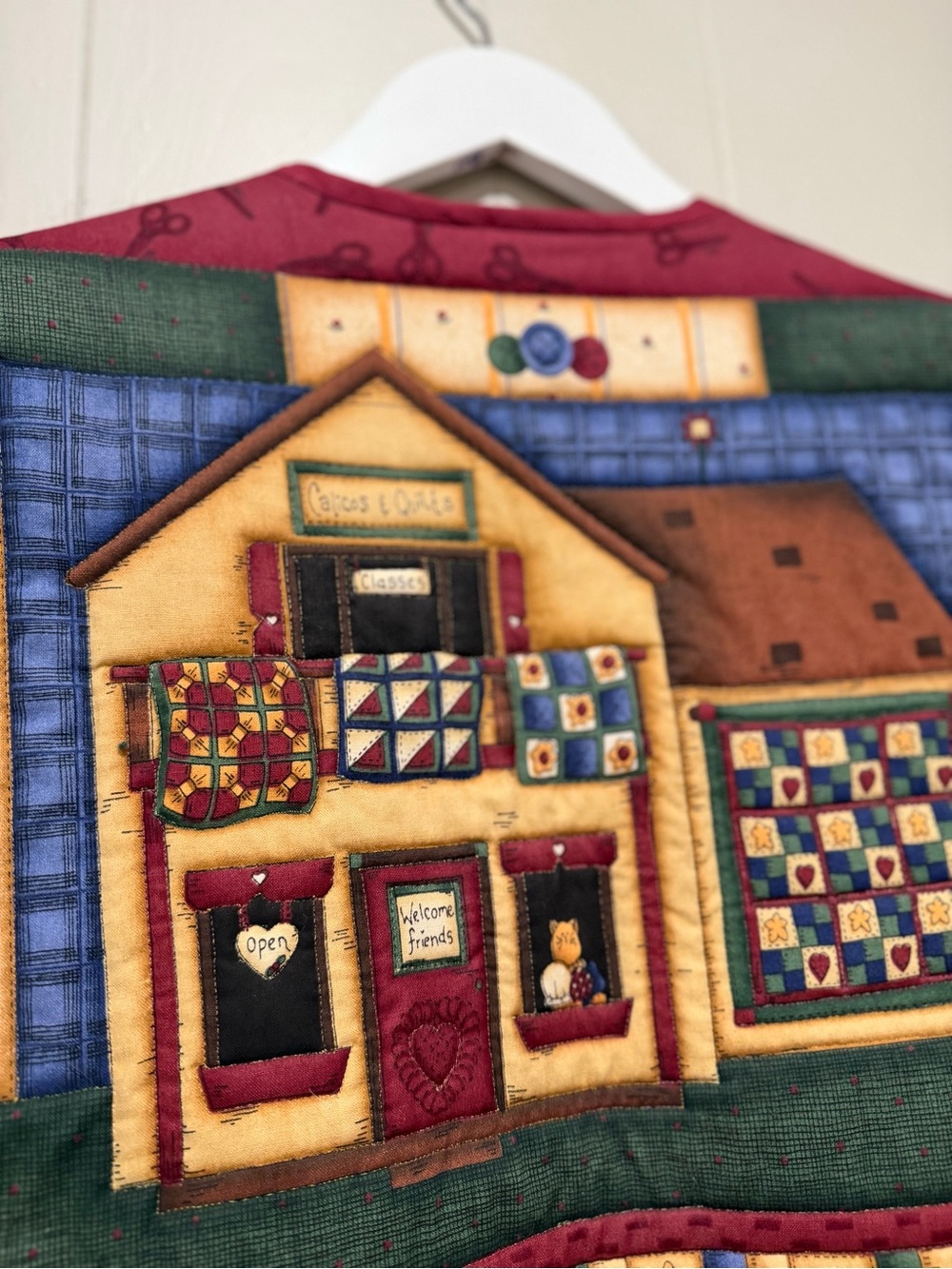 Quilted Folk Art Patchwork Vest in Burgundy and Mustard - Picture 6 of 6